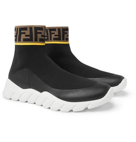 fendi knit high top sneakers|fendi shearling trimmed sneakers.